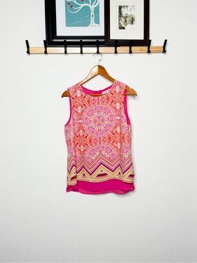 Lex & Madison Pink Orange Geometric Sleeveless Blouse Size S